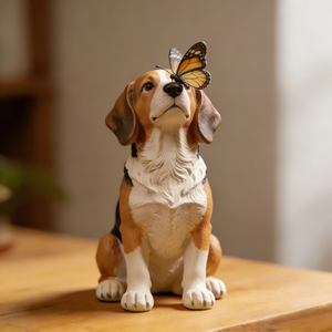 Estátua de Cão de Alta Qualidade em Material de Resina Feita à Mão e Pintada à Mão com Borboleta no Nariz para Decoração de Casa - Product Image 4
