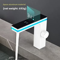 Robinet de lavabo moderne en cuivre à trou unique avec écran LED, lumière d'ambiance, capteur de température numérique intelligent, noyau de valve en céramique
