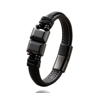 Pulsera de Cuero con Piedras Naturales <span class=keywords><strong>para</strong></span> <span class=keywords><strong>Hombre</strong></span>, Hecha a Mano, con Cordón Trenzado y Cierre de Acero Inoxidable, Brazalete Clásico - Product Image 5