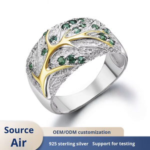 <span class=keywords><strong>Anello</strong></span> Personalizzato con Albero <span class=keywords><strong>della</strong></span> <span class=keywords><strong>Vita</strong></span> in Nano Verde Incastonato, Design di Nicchia di Alta Gamma, <span class=keywords><strong>Anello</strong></span> in <span class=keywords><strong>Argento</strong></span> Sterling 925 all'Ingrosso - Product Image 2