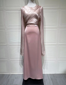 Abito Elegante da Donna con Scollo Rotondo <span class=keywords><strong>Maniche</strong></span> a Pipistrello Stile Musulmano in <span class=keywords><strong>Raso</strong></span> a <span class=keywords><strong>Maniche</strong></span> <span class=keywords><strong>Lunghe</strong></span> Aderente Sexy e Casual - Product Image 4