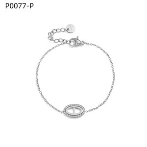 Pulsera de Moda Amy Amy, Ovalada, con Circonita, Bañada en Rodio, Cadena de Eslabones, Joyería para Mujer, Regalo, Estilo Clásico - Product Image 1