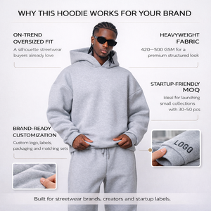 Fabricants de sweats à capuche épais personnalisés avec logo brodé, sweats à capuche oversize en molleton de coton pour hommes, style streetwear - Product Image 2