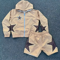 Conjunto Corto de Chaqueta Cortavientos con Capucha y Parches de Estrellas Personalizados, OEM, Color y Logotipo Personalizados, Chándal Deportivo Informal para Hombre, Venta al por Mayor, Atuendo Personalizado