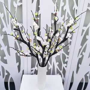 J-057 플라스틱 거품 긴 줄기 가짜 실크 매화 분기 흰색 인공 매화 꽃 홈 장식