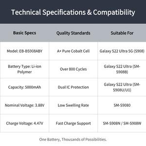 Batterie haute capacité 5000mAh EB-BS908ABY pour <span class=keywords><strong>Samsung</strong></span> Galaxy S22 Ultra 5G S908 S908B, batterie de remplacement, prise <span class=keywords><strong>en</strong></span> charge du logo personnalisé - Product Image 3