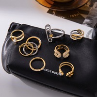 Bagues ouvertes irrégulières tendance pour femmes, serties de zircons géométriques double couche, en acier inoxydable plaqué or 18 carats
