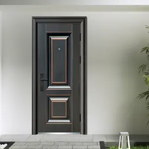 Stile moderno americano porta di sicurezza principale esterno in metallo acciaio ingresso porte anteriori esterno porta nera per casa Villa