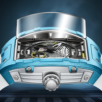 Montre mécanique pour homme Mark Fairwhale, boîtier en métal, bracelet en caoutchouc, cadran multifonction, étanche, chronographe lumineux FW-6002