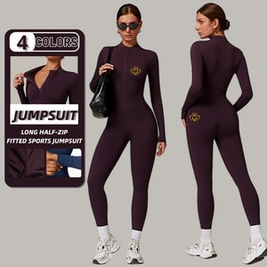 Damen Half Zip Winter Active wear Bodysuit <span class=keywords><strong>Fleece</strong></span> Futter Langarm Sport Spiel anzug Fitness <span class=keywords><strong>One</strong></span> <span class=keywords><strong>Piece</strong></span> Yoga Jumps uit - Product Image 1