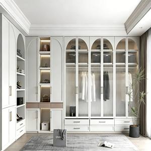 Armario de Dormitorio de Madera Blanco de Última Generación con Puertas de Vidrio Arqueadas, Iluminación Integrada y Armarios con Múltiples Espacios de Almacenamiento - Product Image 6