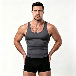 Débardeur de compression amincissant en coton tricoté 100 % pour homme, sans manches, respirant, pour affiner la silhouette et lisser le ventre, vente en gros - Product Image 4