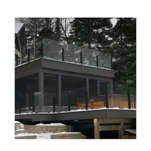 Desain Modern tiang baja tahan karat 10 mm mulus pagar kaca untuk balkon lapisan ganda balkon bangunan pagar kaca