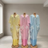 Kaftan africain ample pour femme, style Djellaba, avec hijab intégré, à rayures et blocs de couleur, pour l'été 2026, vente en gros