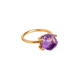 Bague en améthyste plaquée or, style bohème, bijoux pour femme, pierre naturelle sertie griffe, pierre de naissance de février, usage quotidien - Product Image 1