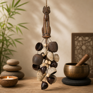 Sonnette en coquille naturelle avec manche en bois sculpté en forme <span class=keywords><strong>de</strong></span> chat pour la méditation, le yoga, la sonothérapie et l'ASMR - Product Image 2