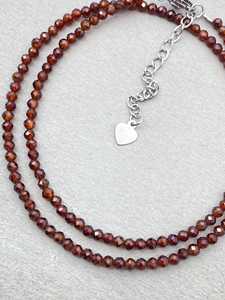 Collier ras du cou en grenat Hessonite, tendance, unisexe, avec micro-pierres, perles délicates, micro-facetté, bijoux minimalistes - Product Image 3