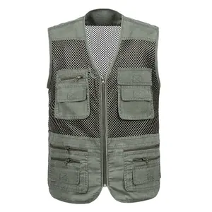 Gilets utilitaires en maille à séchage rapide pour hommes avec de nombreuses poches, gilet de pêche multi-poches respirant, veste de travail sans manches