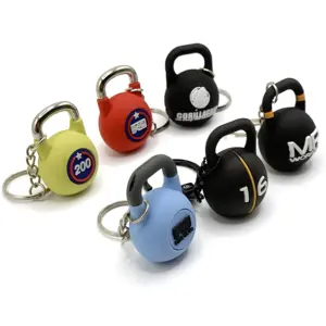 Usine personnalisée mini kettlebell modèle porte-clés en caoutchouc 3D PVC haltère porte-clés personnalisé