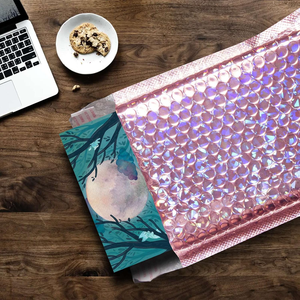 Holographic Pink Poly Bubble Mailer with Shock Resistant Waterproof Eco-Friendly Features for Durable Shipping Protection - Product Image 1