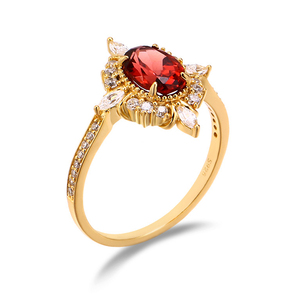 Ciondoli di gioielli raffinati Custom Anel Feminino Oavl gemma intarsio Cz zircone croce stella stella <span class=keywords><strong>rosso</strong></span> <span class=keywords><strong>anello</strong></span> <span class=keywords><strong>granato</strong></span> fiore - Product Image 1