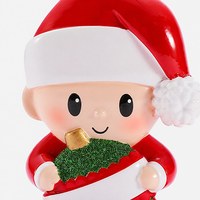 Figura de Resina de Bebé Chibi con Gorro de Santa Claus y Adorno Brillante, Nombre Personalizado, Recuerdo Navideño para Mesa o Repisa