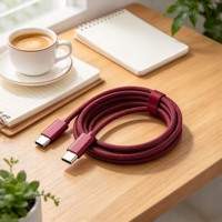 Kabel USB C Braided 60W PD Pengisian Cepat Berbahan Aluminium Alloy Warna Merah Burgundy 1m Kompatibel dengan Banyak Perangkat dengan Pin Ejector SIM