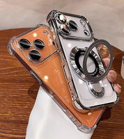 Coque de téléphone transparente avec protection d'angle en TPU électroplaqué et support anneau pliable pour iPhone 18 17 Pro Max