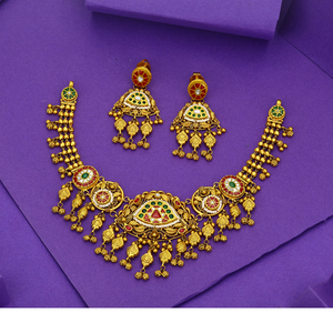 Conjunto de collar de oro tradicional con pendientes, joyería nupcial india antigua, diseño artesanal, estilo templo, para ocasiones festivas, elegante. - Product Image 1