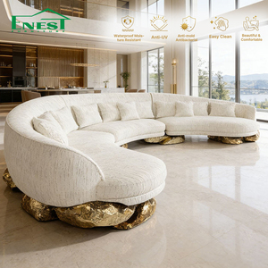 Set di Divani Curvi Ultra-Lussuosi con Base Dorata Scultorea, Design Italiano, Divano Modulare in Tessuto per <span class=keywords><strong>Arredamento</strong></span> <span class=keywords><strong>Soggiorno</strong></span> di Villa - Product Image 3