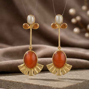 Boucles d'oreilles pendantes en laiton plaqué or faites à la main avec pierres précieuses, style ethnique, pour fiançailles, fête, mode bohème, femme, unisexe - Product Image 3