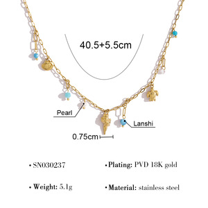 <span class=keywords><strong>Collana</strong></span> Trendy in Acciaio Inossidabile Placcato Oro 18K PVD con Tema Marino, Ciondoli a Conchiglia e Tartaruga, Perline Colorate e Catena Sottile a Graffetta - Product Image 2