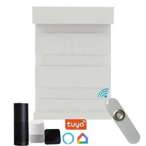 Stores occultants décoratifs électriques plissés zébrés de style français avec commande motorisée pour fenêtres - Product Image 2