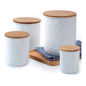 <span class=keywords><strong>Pot</strong></span> de cuisine émaillé bleu <span class=keywords><strong>pot</strong></span> de stockage d'aliments en céramique avec couvercles couvre bienvenue personnalisé - Product Image 1