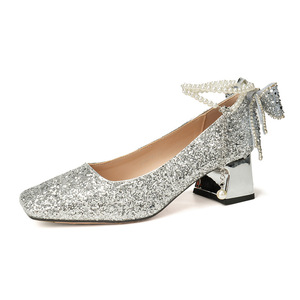 Sandales élégantes à talons, bout pointu, talon carré, bride cheville, nœud décoratif, talon moyen, confortables, pour femmes - Product Image 4