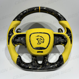 Volante Deportivo de Carreras de Fibra de Carbono Forjado en Oro para Dodge <span class=keywords><strong>Challenger</strong></span> Charger SRT, con Cuero Napa de Calidad Amarilla R/T - Product Image 2