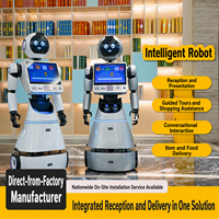 Robot d'accueil intelligent avec interaction vocale IA, visites guidées, assistance au shopping et livraison de repas
