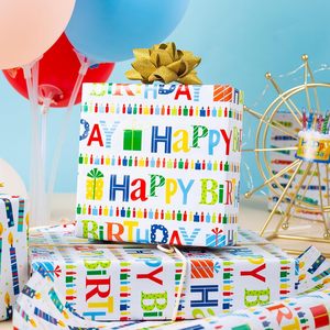 Rouleau de papier cadeau d'anniversaire, 46,8 pieds carrés, design réversible, pour fête d'anniversaire, cadeau, artisanat, recyclable - Product Image 2