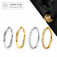 Anneau de nez articulé en titane G23 avec zircon cubique, clicker 16G 18G 20G, pour septum, cartilage, hélix, lèvre, piercing hypoallergénique, bijoux conformes ASTM