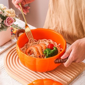Stoviglie in porcellana Fine ciotola a forma di zucca in ceramica in stile giapponese ciotola per zuppa di arancia da forno binaurale con coperchio - Product Image 4