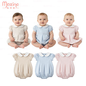 Pakaian anak-anak uniseks lengan pendek baju bayi perempuan Solid baju monyet bayi baru lahir kerah Peter Pan gelembung - Product Image 1