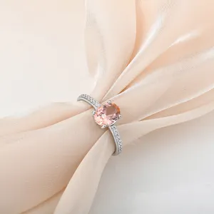 Diamond Ring 925 Sterling Silver Stone La Bague. For Engagement Wedding High Quality Zircon Ring Women With Big Oval Pink Nano