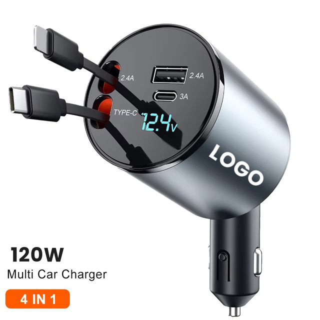 4 in 1 Retractable Car Charger 120W for iPhone 15 14 Retractable Car Charger Compatible for iPhone 15 Pro Max iPad Galaxy Pixel