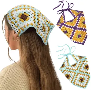 Fashion Floral Crochet Hair Bandanas Headscarf Women Hair Scarf Daisy Headband Vintage Head Kerchief for Girls