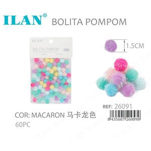 Ilan Bolita Pompom 1,5 cm Colore Macaron 60 Pezzi Decorazioni Artigianali - Product Image 3