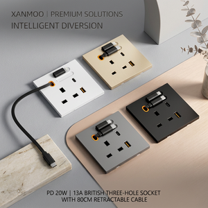 Prise murale intelligente à équilibrage de charge PD 20W à charge rapide, ignifuge en PC, norme britannique, avec interrupteur mural standard UK - Product Image 1