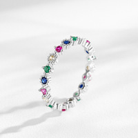 Bague empilable Mylove personnalisée en argent sterling 925 plaqué rhodium avec perles et zircons cubiques colorés, motif éternité arc-en-ciel, vente en gros