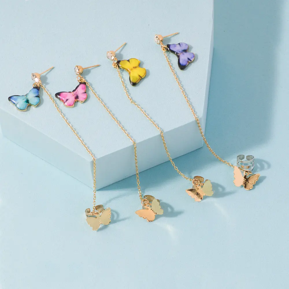 fashion accessories Personality drip Butterfly earrings Ear chain Ear clip Popular earrings