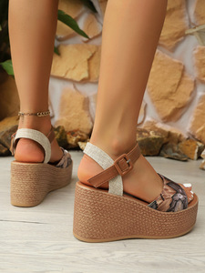 Women New Printed Roman Sandals Summer Thick Sole Platform Color Block Open Toe Sandals Wholesale - Product Image 6