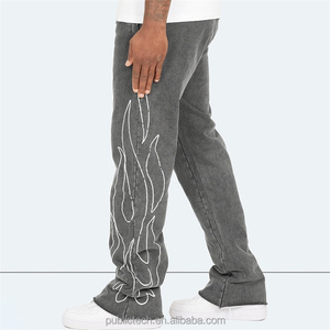 Haute qualité Streetwear personnalisé blanc Vintage Flare pantalons de survêtement hommes 100% coton lavé à l'acide athlétique Joggers hommes - Product Image 2